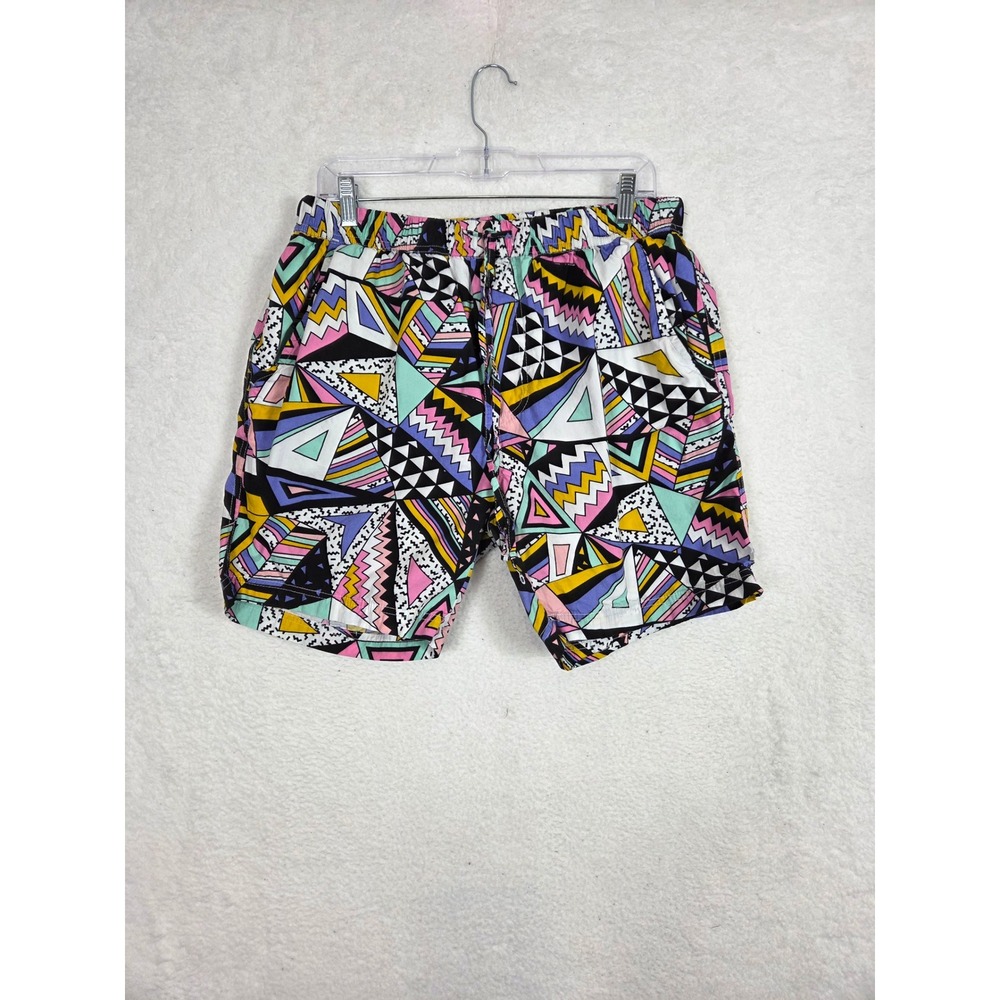 Super Massive Mens Retro Shorts L Geometric 80s 90s Abstract Print Cotton 32x7